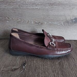 Geox Croc Print Leather Driving Loafter Rhinestone Silver Horse Bit - Size 10